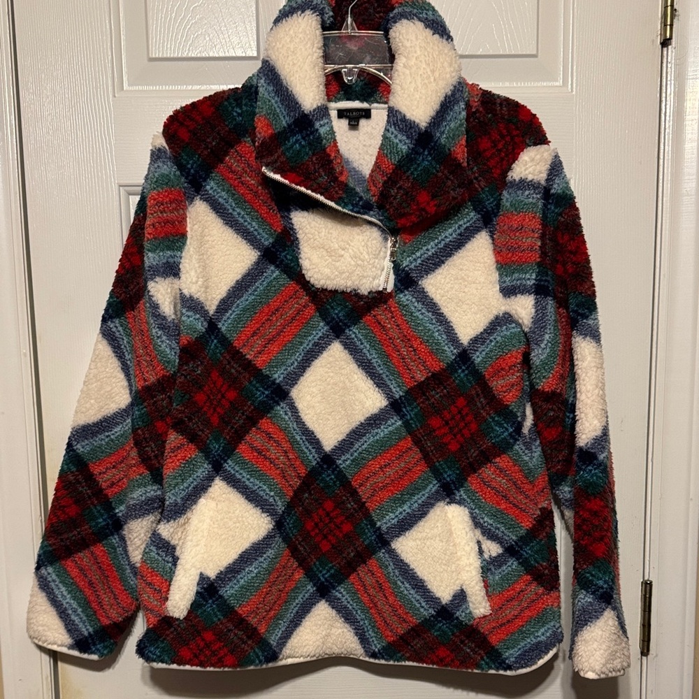 Talbots Red, Green,Blue and White Plaid Teddy Jacket with pockets Large‎